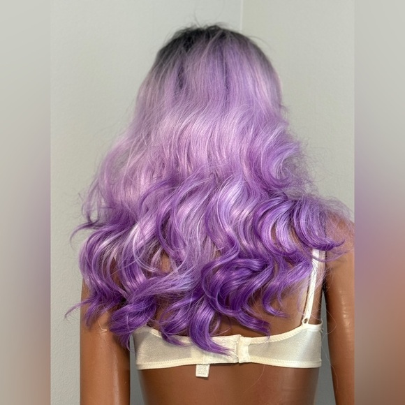 Balayage Violet Wig Ombré Purple Curled Wavy Lace Front Dark Roots Shana Noni - Picture 4 of 13